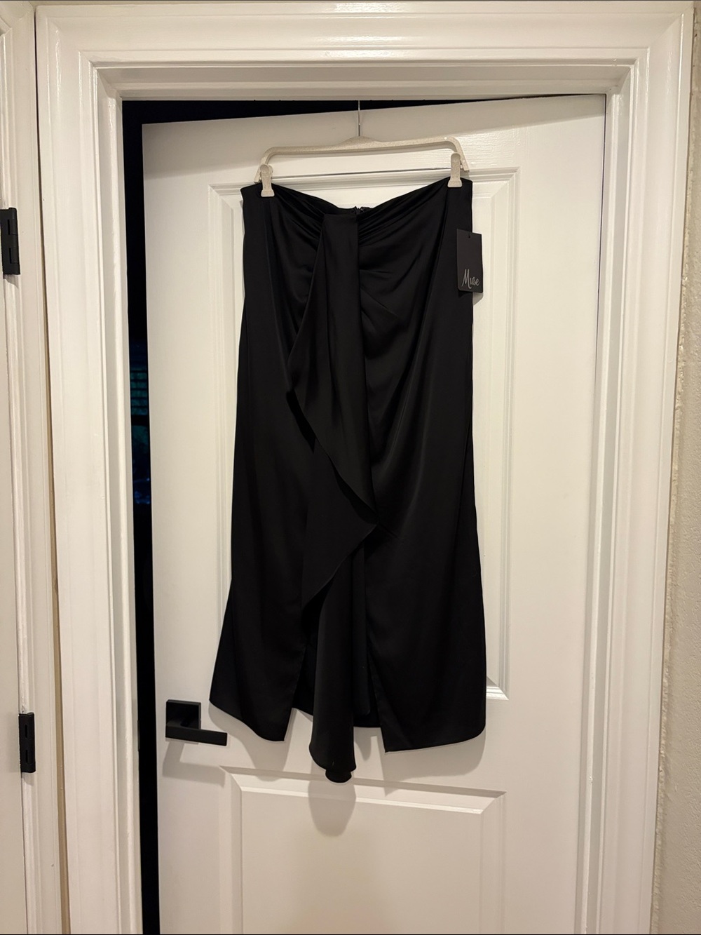 Muse Black Asymmetrical Wrap Skirt with Draped Front